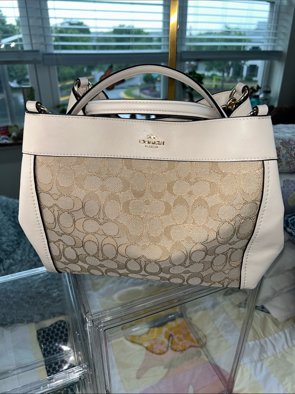 Coach Beige & Cream Signature Jacquard Crossbody Bag 2018 11.5”x 3”x 9.5” NWOT - Picture 7 of 8